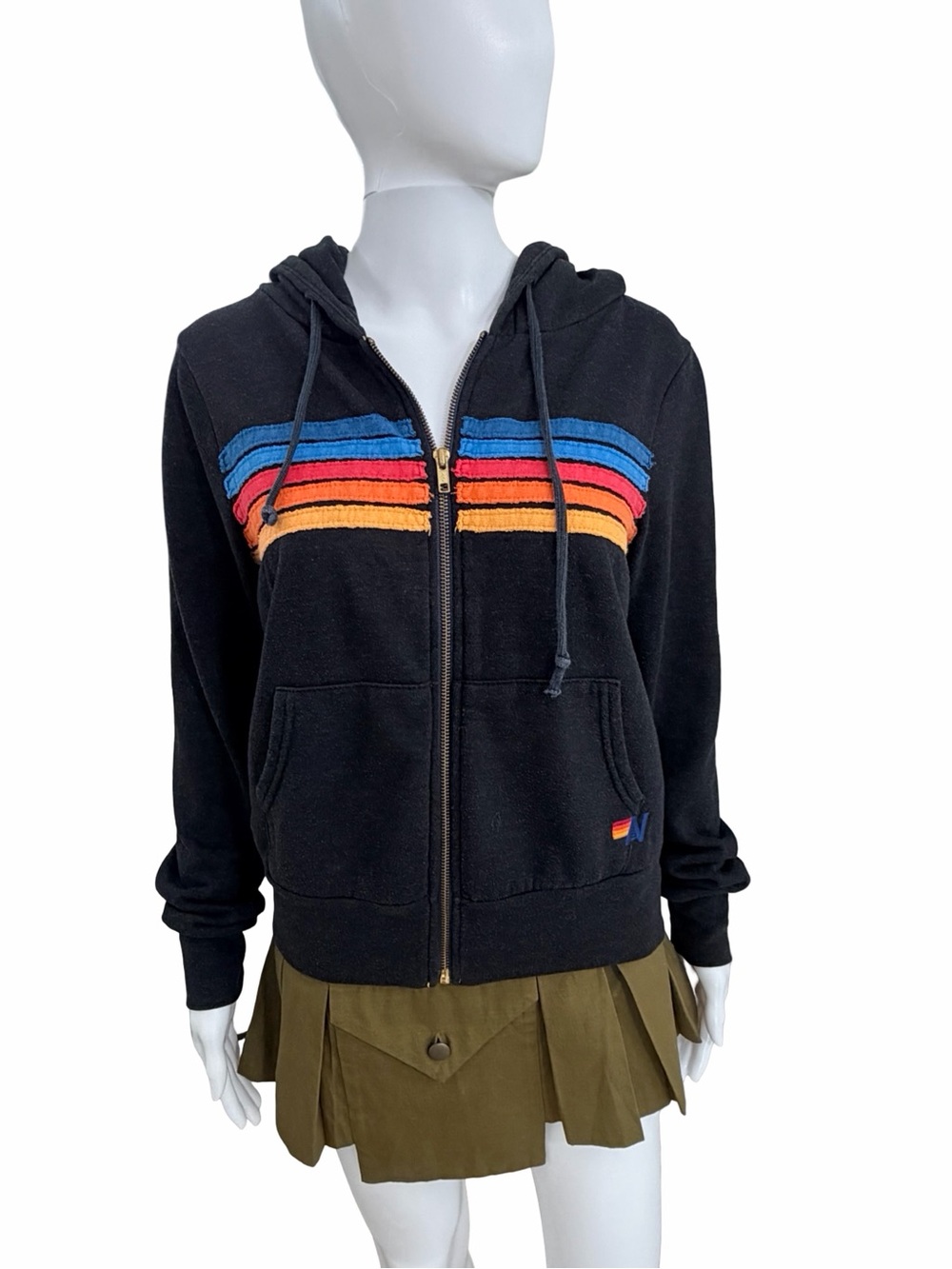 Aviator Nation 5 Stripe Rainbow Zip Hoodie Black Size S 🌈